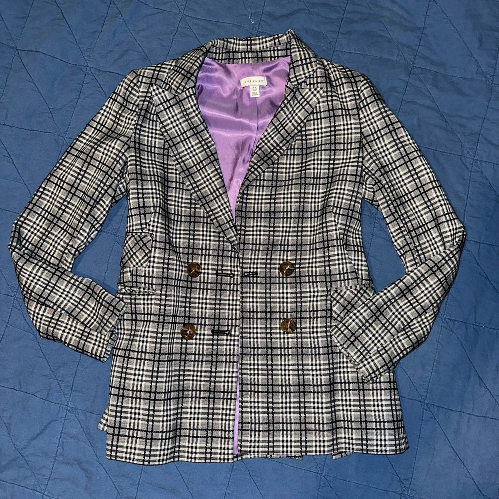 Topshop Plaid Suit with Purple Lining